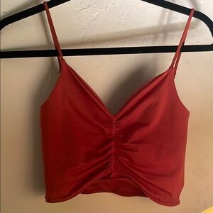Anthropologie Orange Red Ruched Crop Camisole